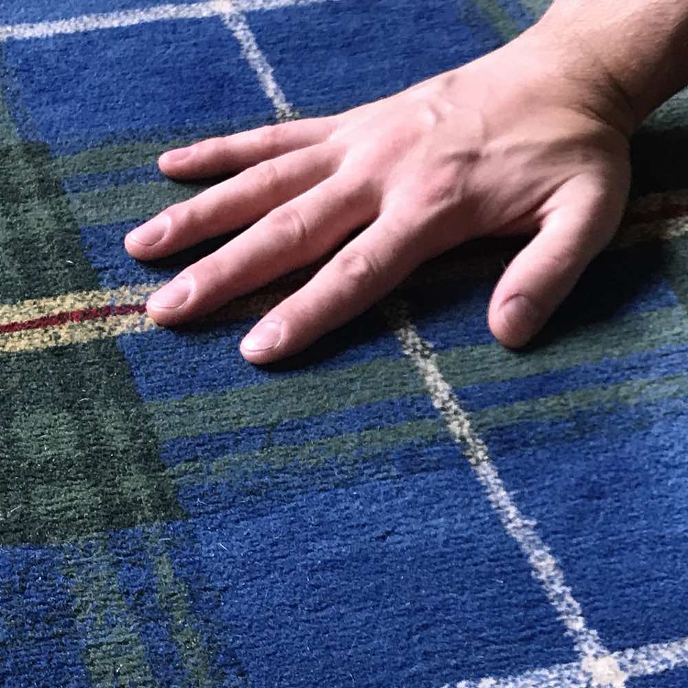 Dye-fastness color test being performed on an Oriental rug